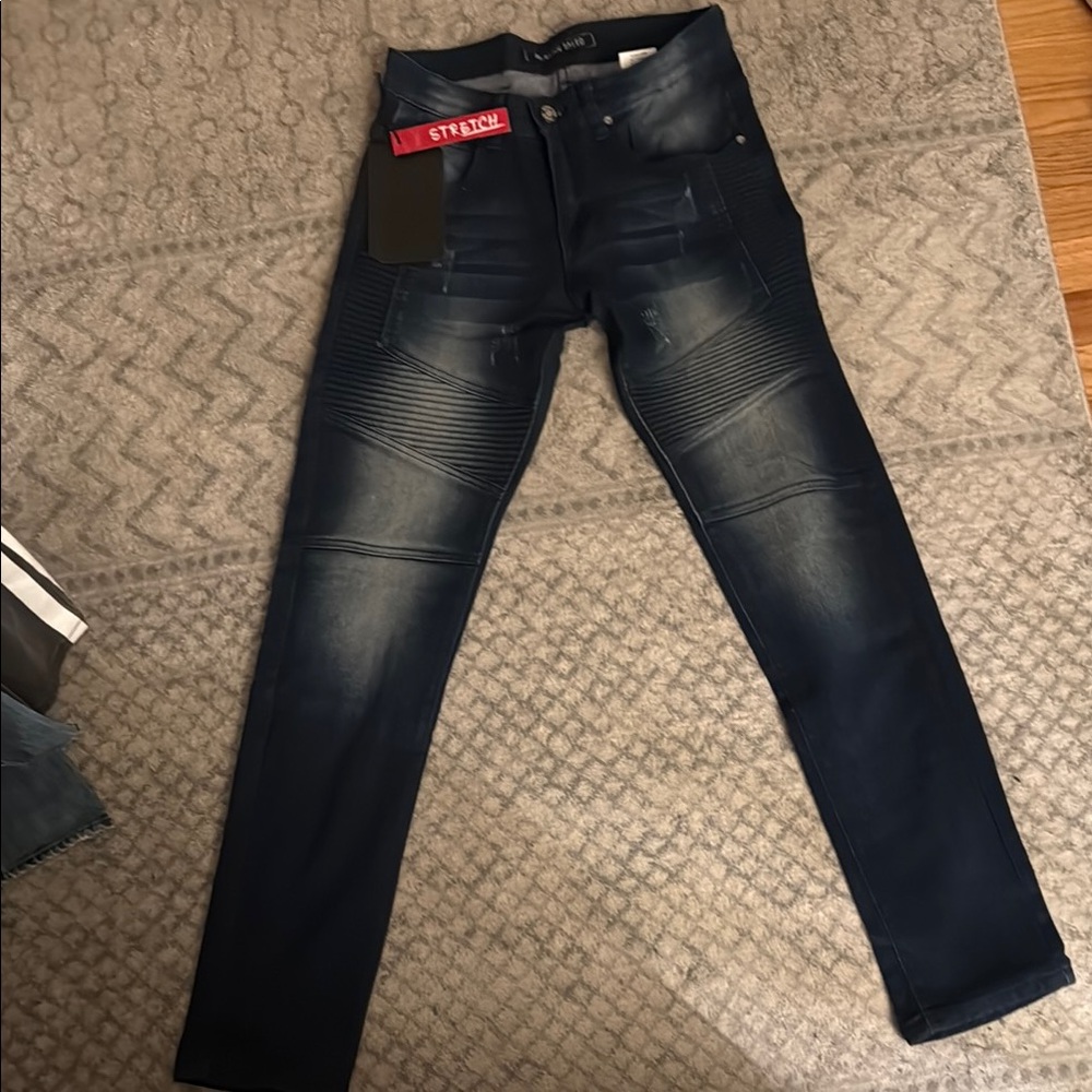 Blue Skinny Jeans with Gradient Effect and Paneled Design